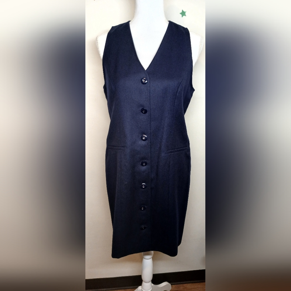 Rafaella Petites 100% Wool Navy Sleeveless Button Front Dress - Size 8P - Picture 1 of 12
